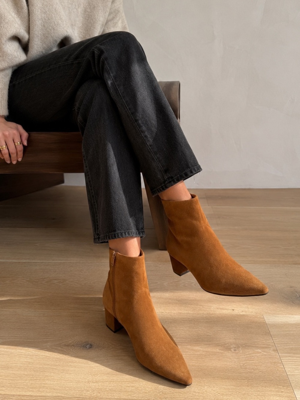Dolce Vita Suede Pointed Toe Block Heel Ankle Boots Tan 8